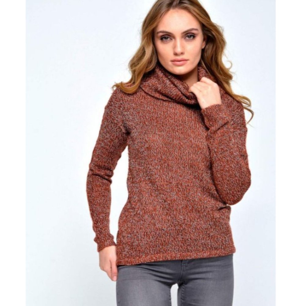 Vero Moda Jive Long Sleeve Cowl Turtle Neck Knit Jumper Sweater in Marled RUST S